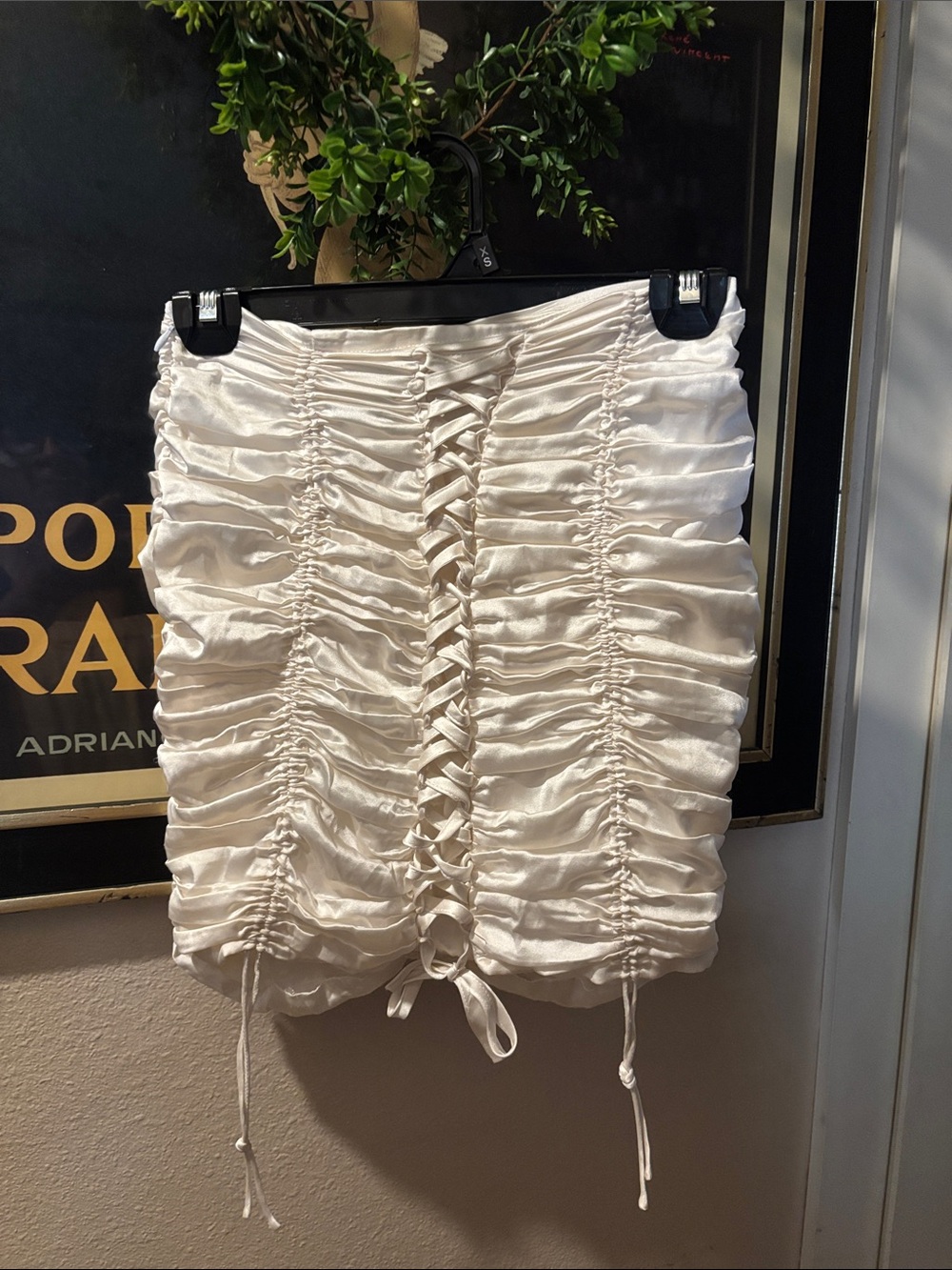 Ivory Ruched Lace-Up Mini Skirt